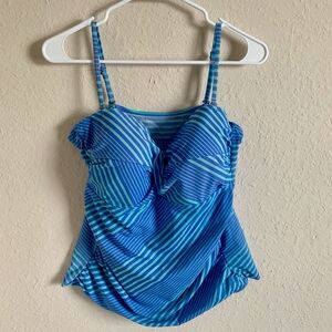 Collections by Catalina Swim Tankini Striped Blue Green Adjustable XL 16-18
